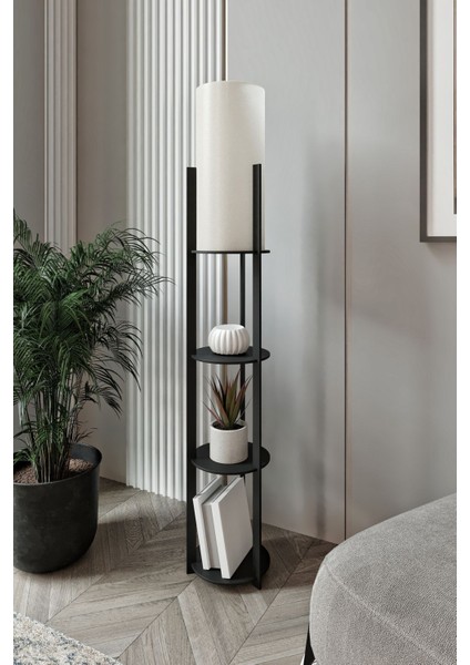 Yuvarlak Ceviz Renkli Raflı Şık Lambader, Sıcak ve Modern Aydınlatma Seçeneği fiyatları