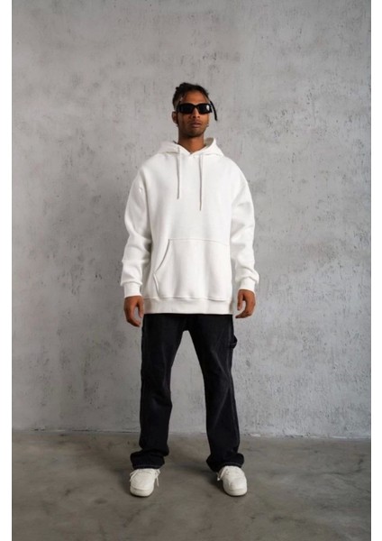 3 Iplik Kapşonlu Sweatshirt Hoodie - Beyaz modelleri