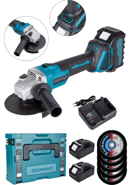 Çift Akülü Şarjlı 125MM Taşlama Seti, Spiral, 5 Parça