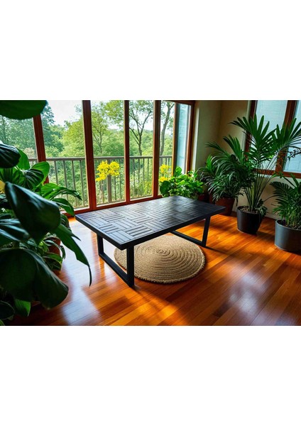 Siyah Ahşap Orta Sehpa Metal Ayak 120 x 60 cm Çay Kahve , Ofis Sehpası