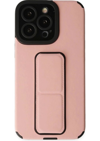 Newface iPhone 13 Pro Max Kılıf Mega Standlı Silikon - Pudra