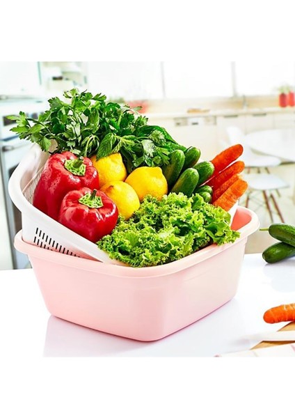 Renkli Çok Amaçlı Kare Çiftli Süzgeç, 6 Litre, Çok Fonksiyonlu ve Şık Tasarım