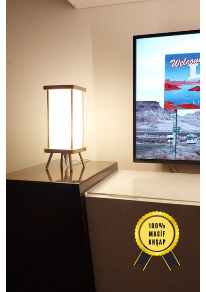 Aç-Kapa Anahtarlı Beyaz Ahşap Gece Lambası, Abajur, Hediyelik