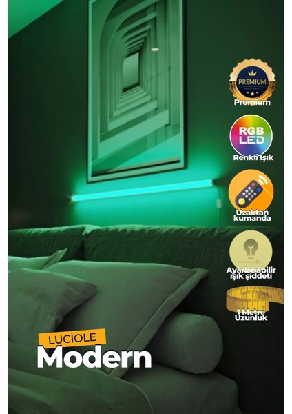 Renkli LED Lambader, 1m Yapışkanlı, Uzaktan Kumandalı, Her Alana Uygun, Pembe Modülü fırsatları