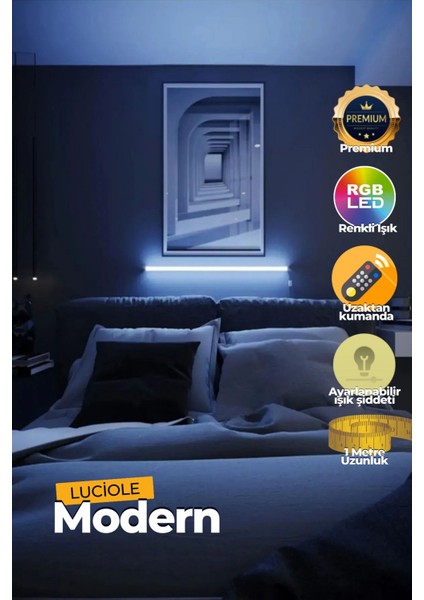 Renkli LED Lambader, 1m Yapışkanlı, Uzaktan Kumandalı, Her Alana Uygun, Pembe Modülü indirimleri