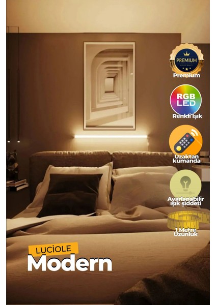 Renkli LED Lambader, 1m Yapışkanlı, Uzaktan Kumandalı, Her Alana Uygun, Pembe Modülü