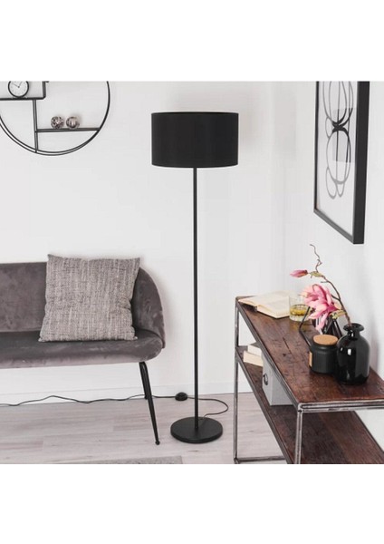 Retro Köşe Lambası, Siyah Metal Gövde ve Kumaş Başlık, 1XE27 Uyumlu, Şık Tasarım fiyatları