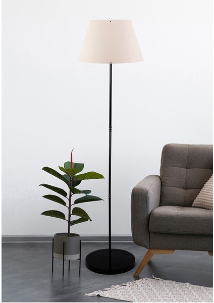 Metal Ayaklı Klasik Lambader, Konik Başlık, Siyah ve Krem Renkli, Şık ve Şık Aydınlatma.