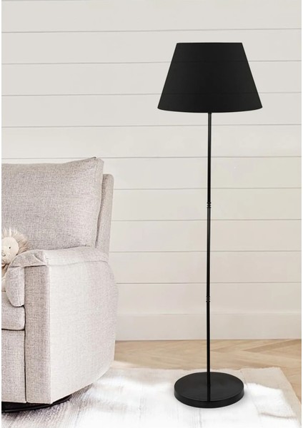 Şık Siyah Metal Lambader, Tek Ayaklı Konik Kumaş Şapka 7367