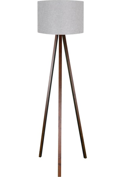 Yuvarlak Kumaş Lambader, 3 Ayaklı, Gri ve Kahverengi Tasarım