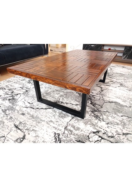 Orta Sehpa Ceviz Renk Ahşap Sehpa Metal Ayak 120 x 60 cm