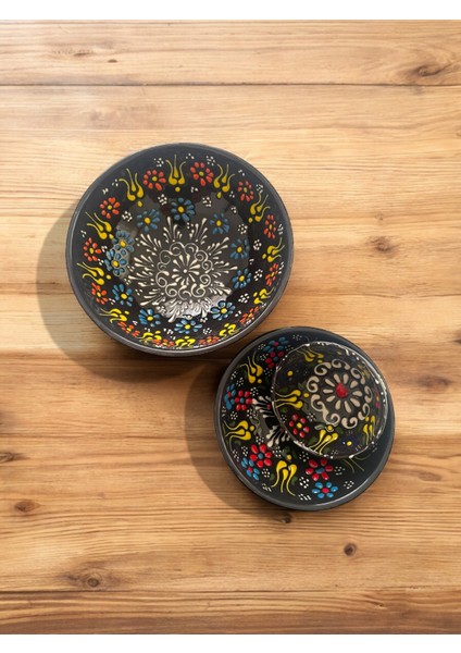 Dekoratif 3 Adet Siyah Lale Çini Tasarımlı Tamamen El Yapımı Çerezlik-Sosluk-Kahvaltılık fiyatları