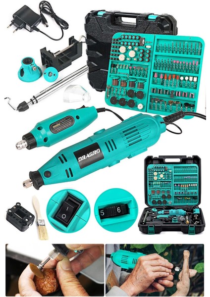 400W 352 Parça Hobi Gravür ve Mini Taşlama Seti, 6 Kademe Devir Ayarlı