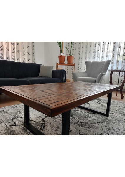 Orta Sehpa Ceviz Renk Ahşap Sehpa Metal Ayak 120 x 60 cm fırsatları