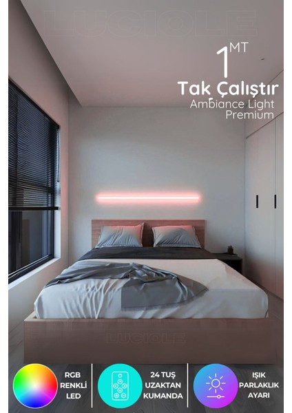 Renkli LED Abajur, Uzaktan Kumandalı, 16 Renk, 4 Animasyon, Gece Lambası