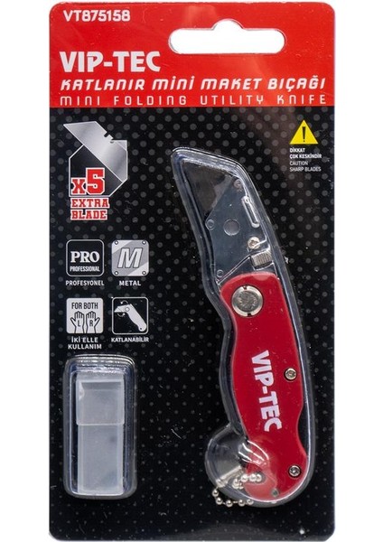 VT875158 Katlanır Mini Maket Bıçağı 10MM (5 Adet Yedekli)