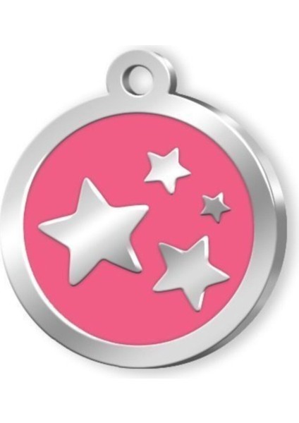 Mineli Seri Yıldız Desenli Künye, Pembe Renkli Hayvan Isimlik.