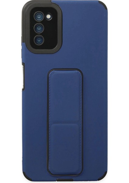 Newface Samsung Galaxy A03S Kılıf Mega Standlı Silikon - Mavi