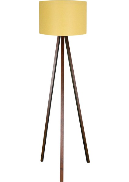 Yuvarlak Kumaş Tripod Lambader, Sarı ve Kahve Renkli, Şık ve Modern Tasarım