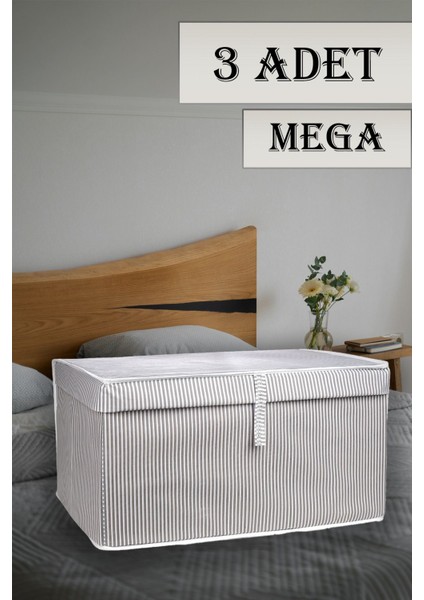 Gri Çok Amaçlı Kapaklı Düzenleyici Kutu 60X40X30 Cm, 3'lü Set