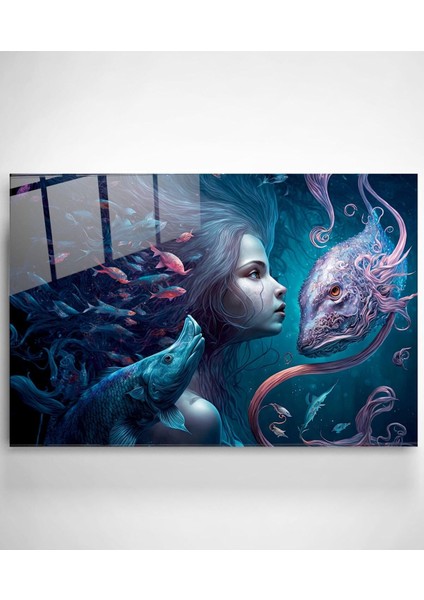 Mermaid And Fishes Cam Tablo, Dekoratif Cam Tablo fiyatları
