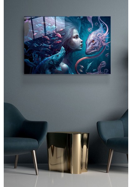 Mermaid And Fishes Cam Tablo, Dekoratif Cam Tablo fırsatları