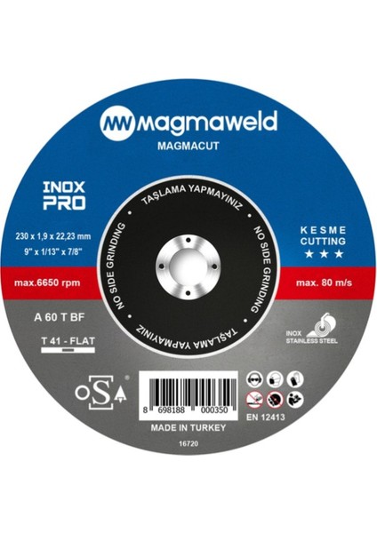 Paslanmaz Çelik Kesme Taşı 230X1.9X22 Mm, Dayanıklı ve Pratik Kullanım Sağlar.