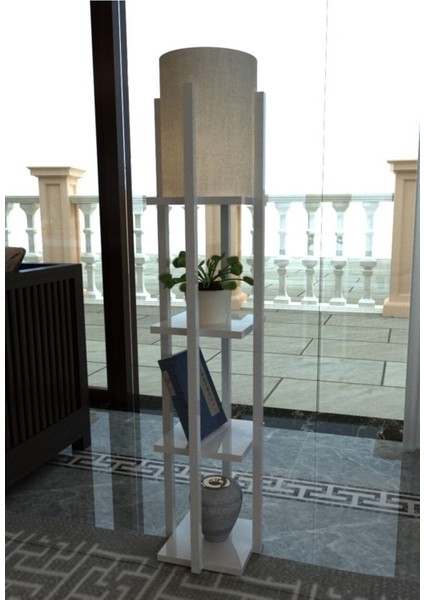 Beyaz Raflı Modern Lambader, Şık ve Fonksiyonel Aydınlatma Seçeneği