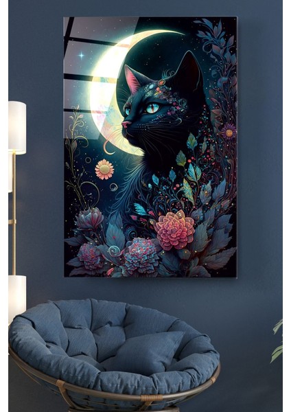 Moon And Cat Cam Tablo, Dekoratif Cam Tablo fiyatları