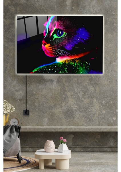 LED Aydınlatmalı Kedi Cam Tablo, Işıklı Cam Tablo