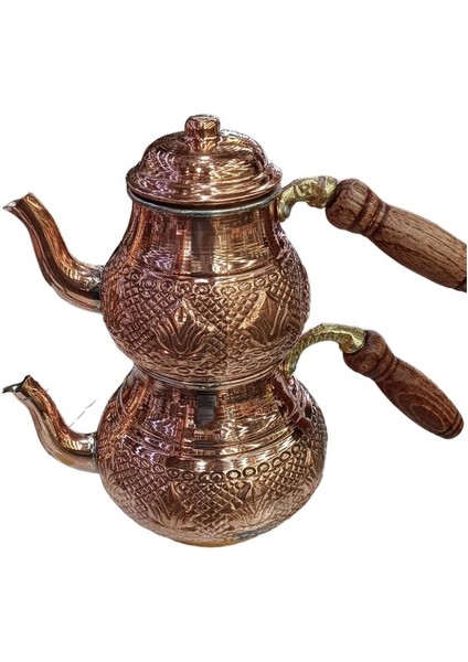 Kırmızı Bakır Çaydanlık Takımı, Lale Desenli, Şık ve Zarif Tasarım fiyatları