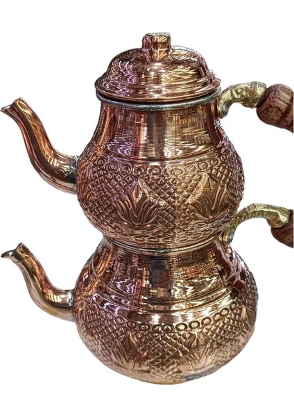 Kırmızı Bakır Çaydanlık Takımı, Lale Desenli, Şık ve Zarif Tasarım modelleri