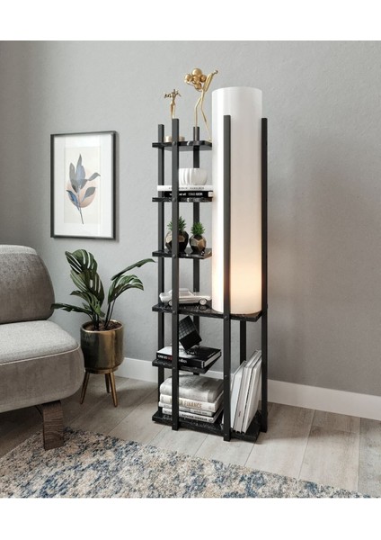 Şık Siyah Kitaplıklı Lambader, Modern ve Zarif Dekorasyon Için Ideal