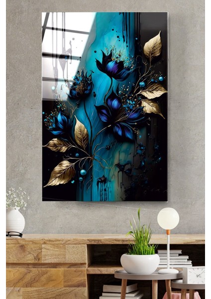 Abstract Flowers Cam Tablo, Dekoratif Cam Tablo