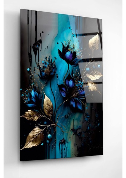 Abstract Flowers Cam Tablo, Dekoratif Cam Tablo