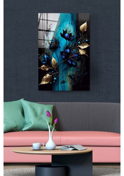 Abstract Flowers Cam Tablo, Dekoratif Cam Tablo