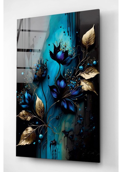 Abstract Flowers Cam Tablo, Dekoratif Cam Tablo
