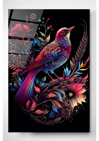 Renkli Kuş Cam Tablo, Dekoratif Cam Tablo