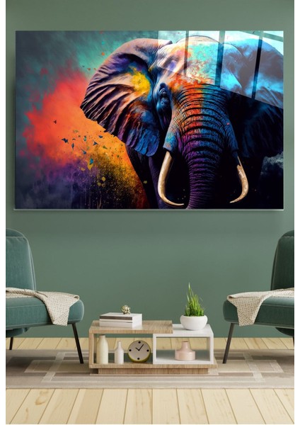 Colorful Elephant Cam Tablo, Dekoratif Cam Tablo