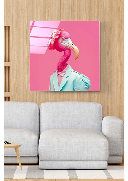 Flamingo Portre Cam Tablo, Dekoratif Cam Tablo