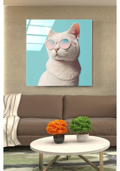 Kedi Portre Cam Tablo, Dekoratif Cam Tablo