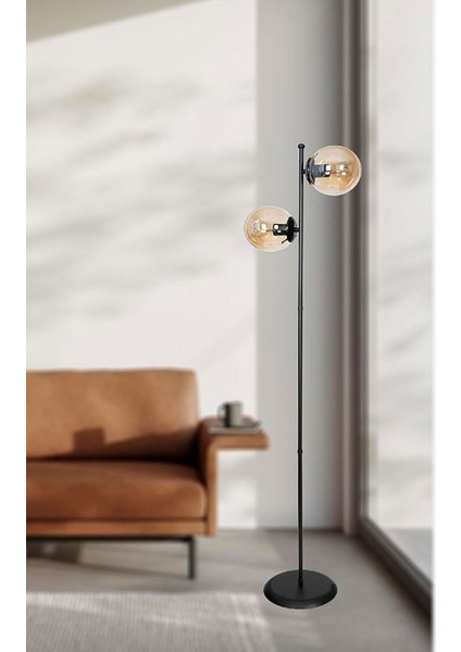 Şık Siyah Tek Ayaklı Çift Lambader, Modern ve Zarif Aydınlatma Çözümü