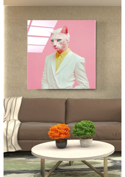Kedi Portre Cam Tablo, Dekoratif Cam Tablo