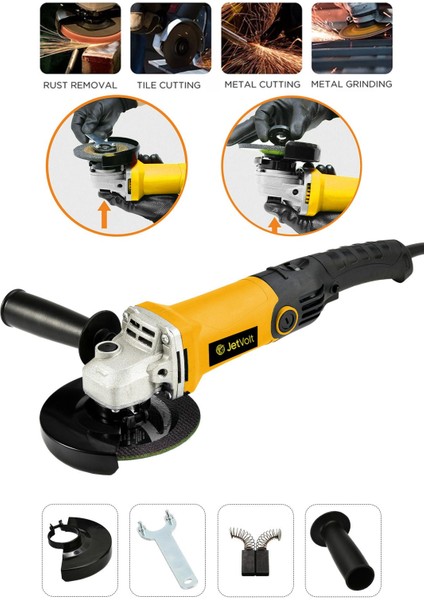 1200W 125MM Avuç Taşlama Makinesi, 6 Kademeli Uzun Kuyruk, Sarı Renk