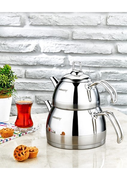 Şık Metalik Çelik Venüs Orta Boy Çaydanlık Takımı