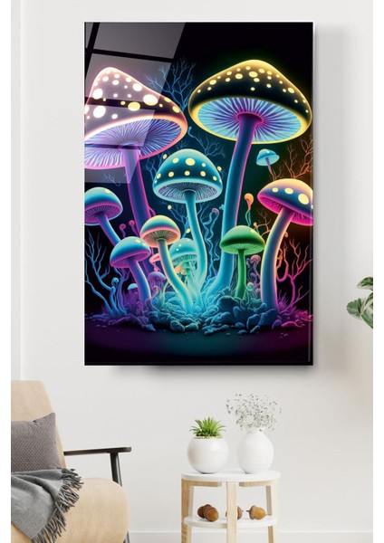 Neon Mantarlar Cam Tablo, Dekoratif Cam Tablo fiyatları