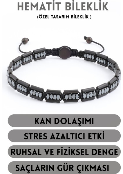 Hematit Bileklik - Lotus Black Bright Grey Bileklik - Tasarım Bileklik Özel Kesim Ayarlanabilir