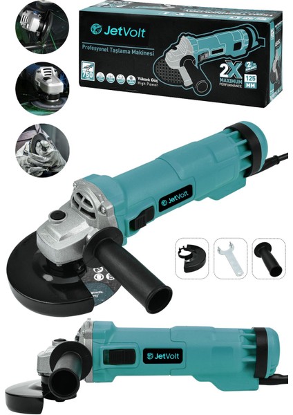 750W 125MM Taşlama Makinesi, Bakır Sargılı Spiral, Mavi, Güçlü ve Dayanıklı