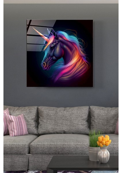 Tek Boynuzlu At Cam Tablo, Dekoratif Cam Tablo