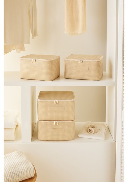 Küçük Boy Bej Pötikare Baza Altı Valiz Düzenleyici Hurç 30X22X18